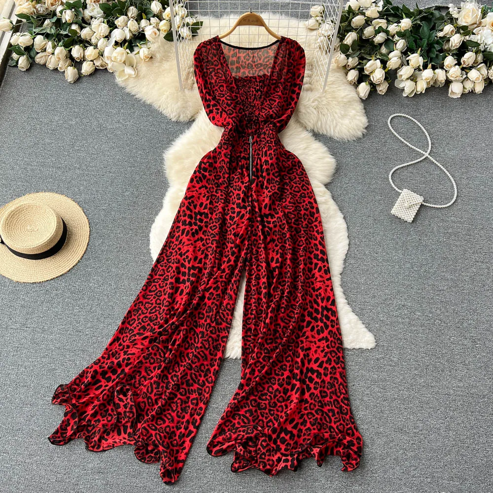 Elegant Square Neck Sleeveless Jumpsuit, Summer New Style, Slim and Loose Waist, Fashionable Wide Leg Pants Streetwear Women