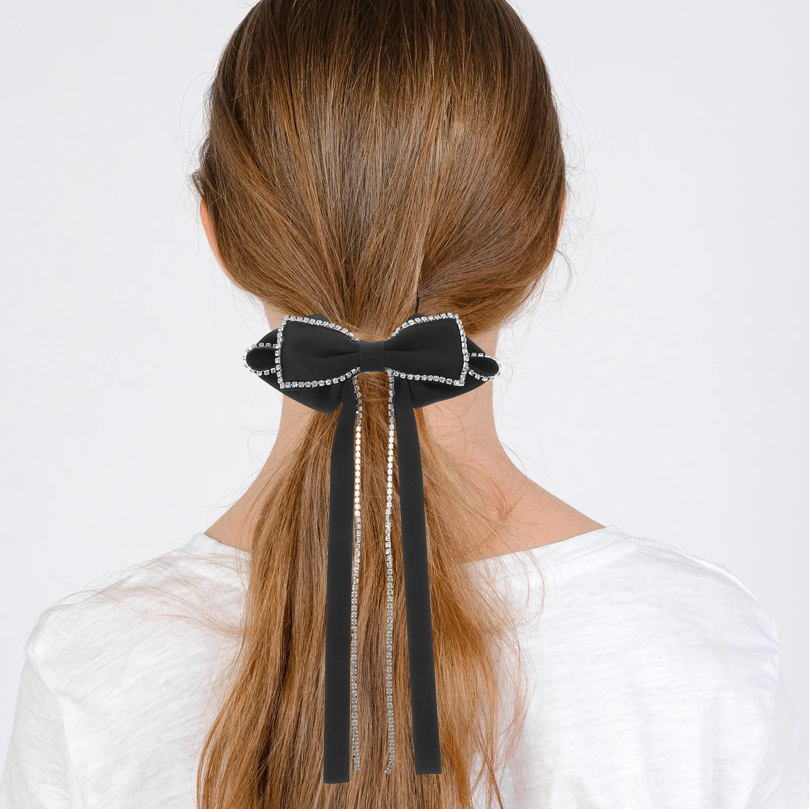 

Women Hair Clip Bow Hair Clip Long Tail Hair Accessory Rhinestone Hair Clip for Birthday Prom Wedding