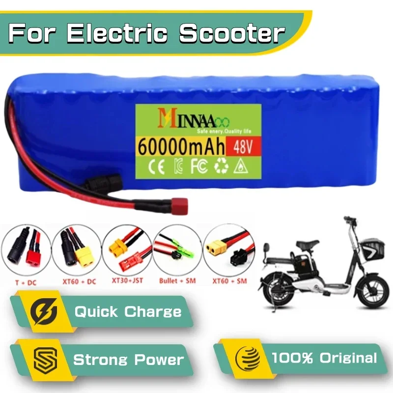 

13S2P 48V 60Ah High Capacity 18650 Li-ion Battery for Bafang Electric Bike Retrofit Kit 1000w 54.6V 2A Charger with XT60 Plug