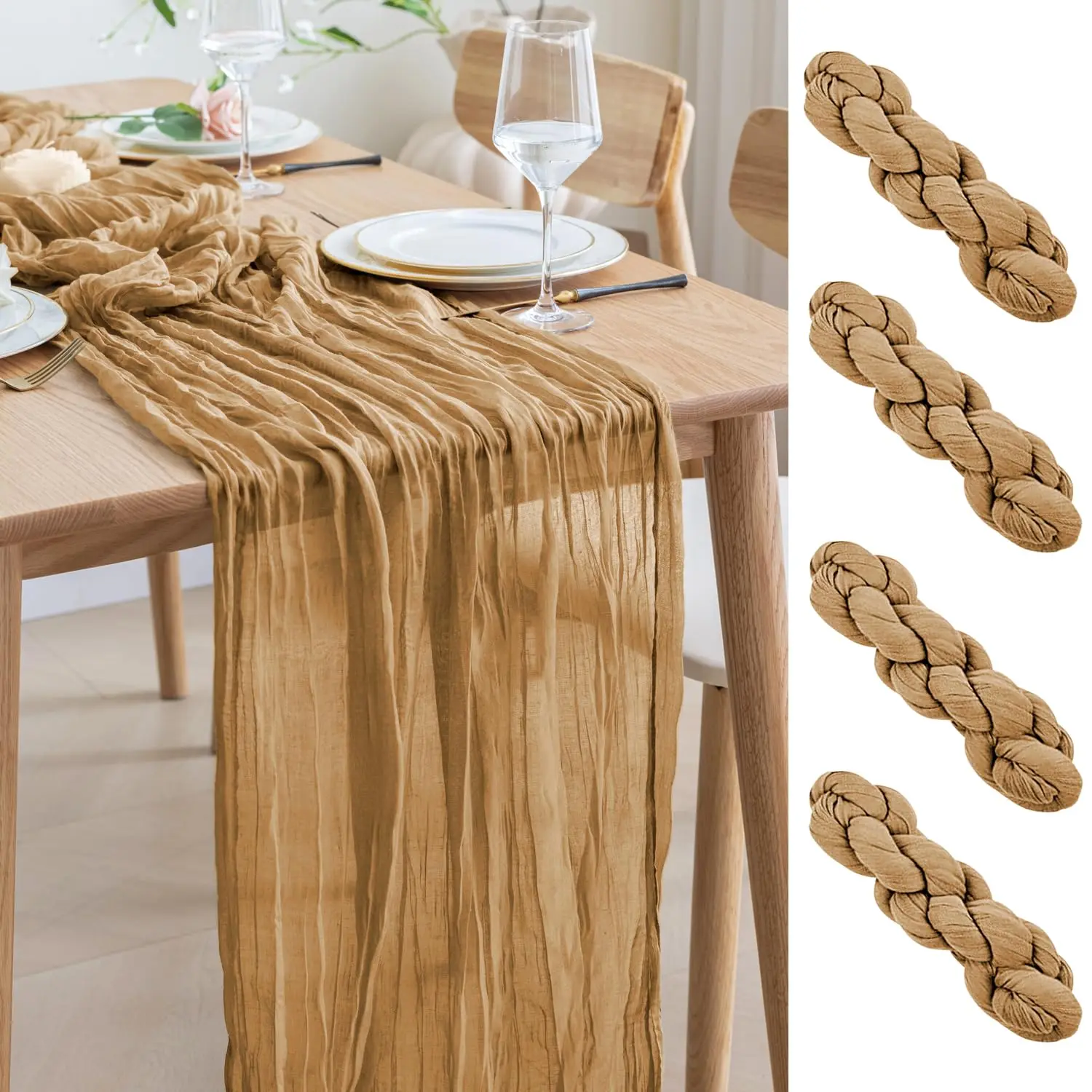 Elegant Burgundy Cheesecloth Table Runner Set - Pack of 4 for Weddings, Holidays, and Events Decor