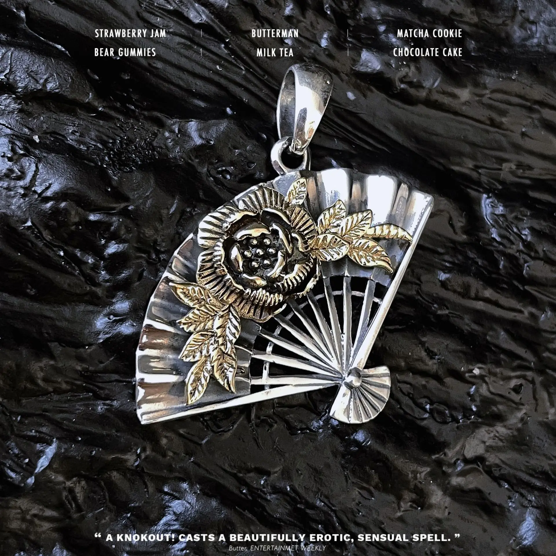 

Fashion Metal Camellia Folding Fan Pendant Two Tone Rose Flower Men Women Pendant Unisex Hip Hop Jewelry Accessories