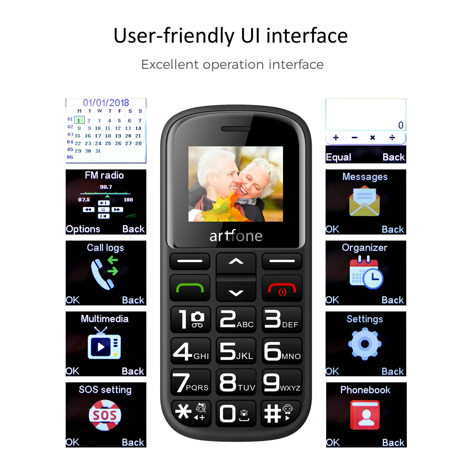 Bar Senior CellPhone Artfone CS182 For Elderly Mobile Phone Wireless FM SOS 1400mAh Celulares Dual Sim 6