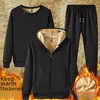 Winter Loose-fit Fleece-lined Thickened Warm Hooded Sweatshirt Casual Trousers Gym Outfit For Men
