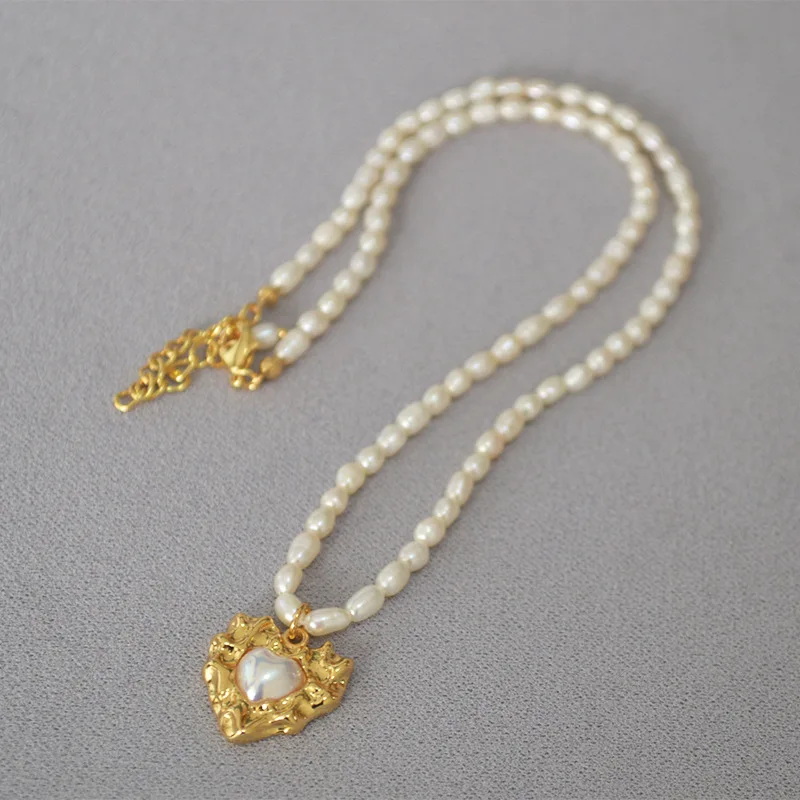 Freshwater Pearl Chocker Vintage Style Love Heart Charm Women Necklace