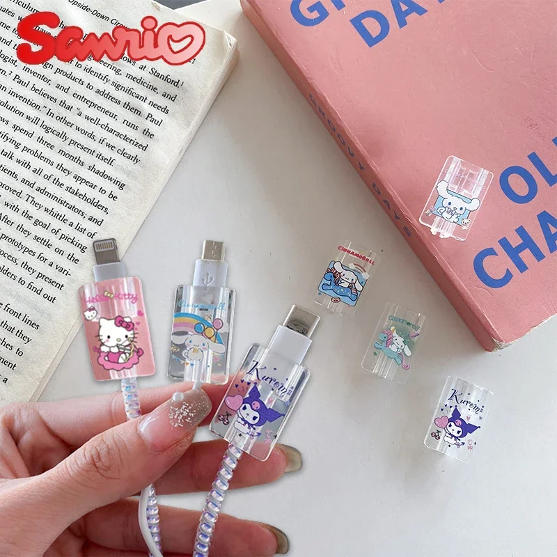 Sanrio Hello Kitty osłona na kabel do transmisji danych z Anime osłona na kabel Usb do IPhone Android kabel do ładowania prezenty