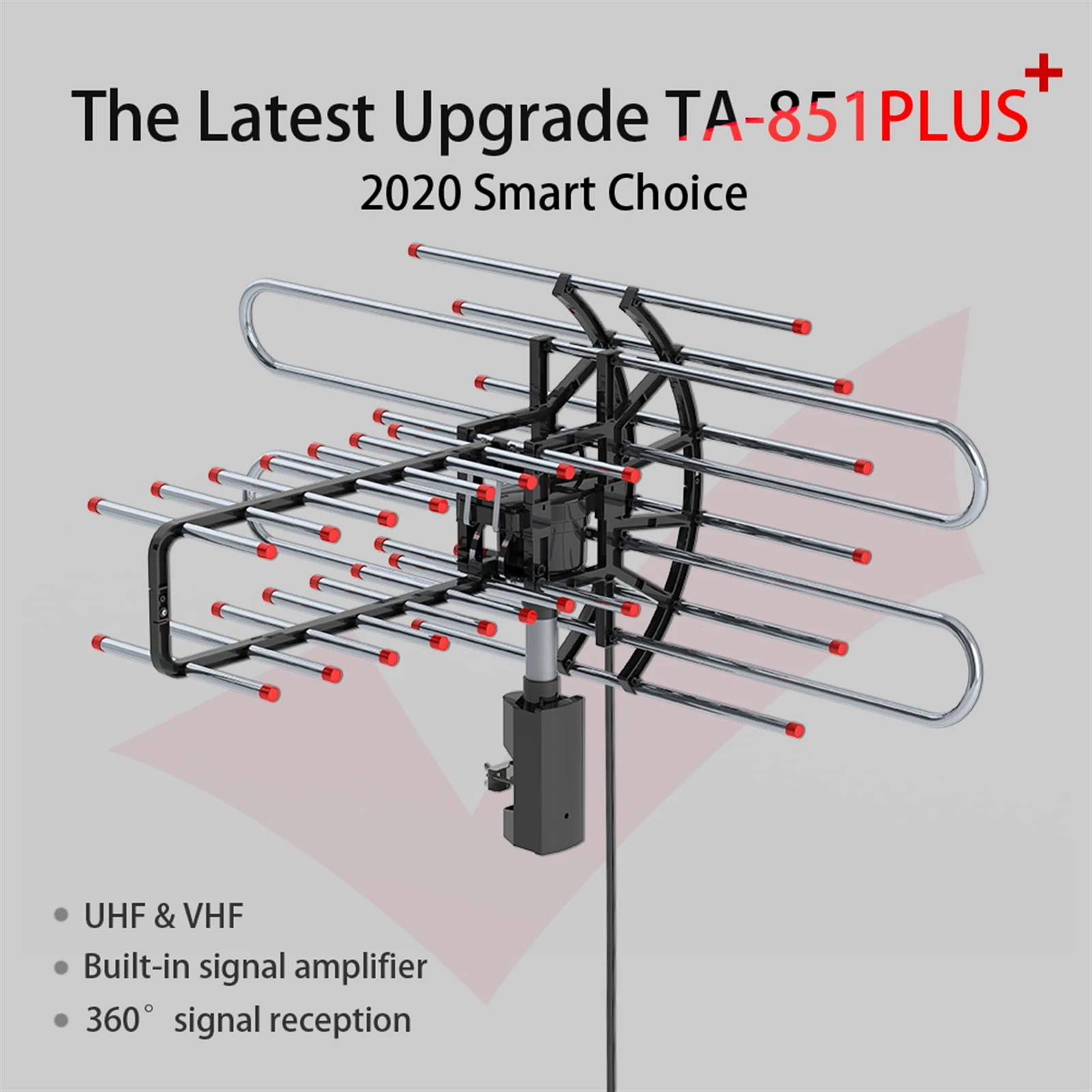TA-851 Plus 360&deg;Rotation UV Dual Frequency 45-860MHz 22-38dB 42.65ft cable Outdoor Antenna