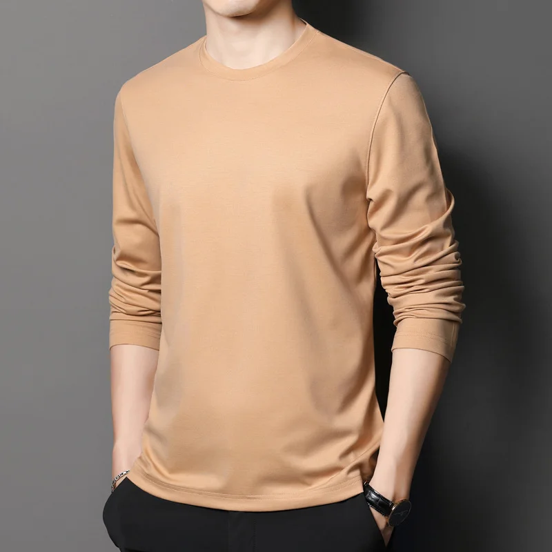 

Crew Neck Long Sleeve Tshirt Men Regular Fit Lightweight Spring Autumn Solid Color Top Man Loose Casual Undershirt Blue Khaki XL