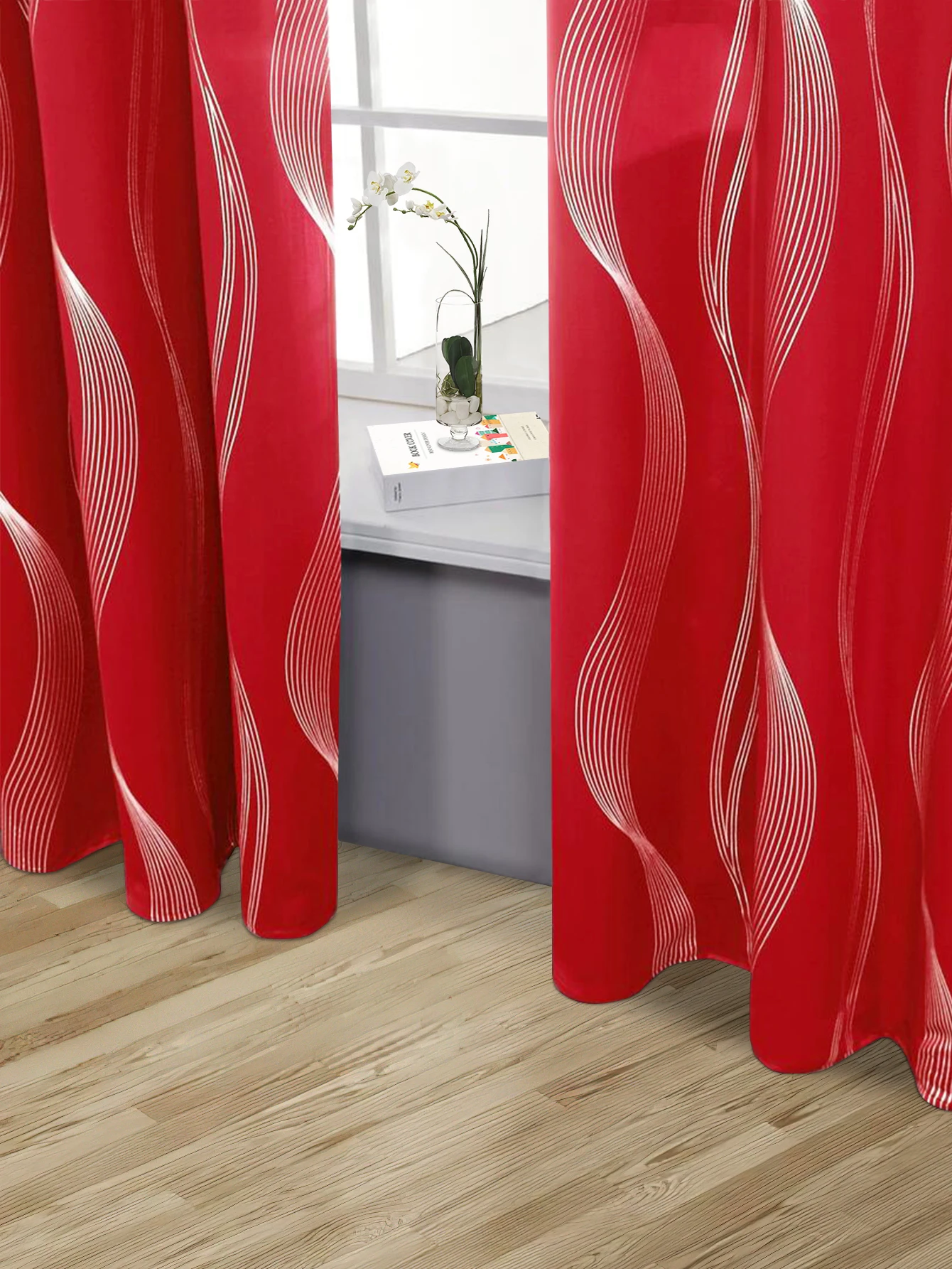 High Precision Blackout Curtains - Silver Embossed Wave Pattern for Light Blocking and Heat Retention