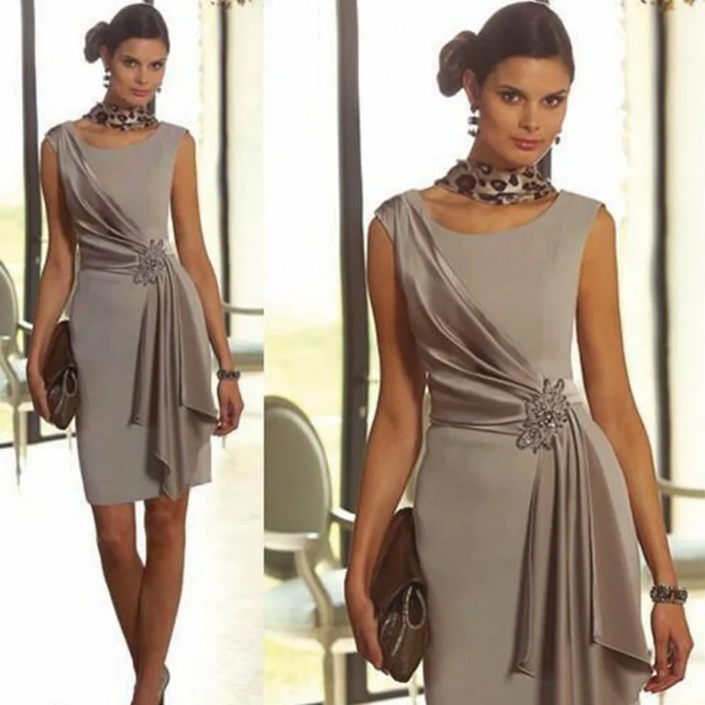 

Latest Lilac Sleeveless Chiffon Mother of The Bride Dresses Lace Knee Length Mother Formal Dress Party Dinner Prom Dress