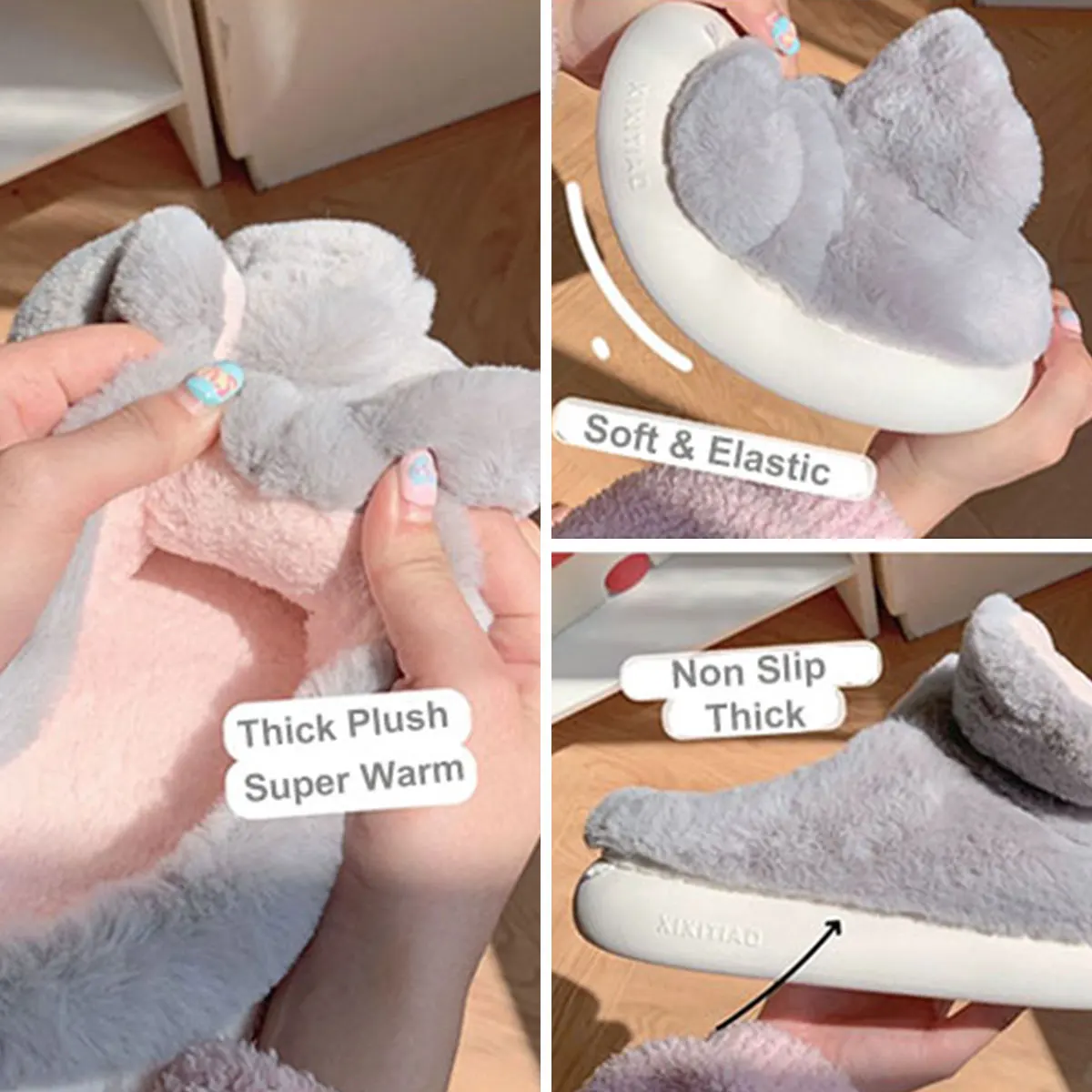 Cute Winter Women's Cotton Slippers Three-dimensional Elephant Wrapped Toe Cartoon Slippers Thick Sole EVA Plush Home Slippers 6
