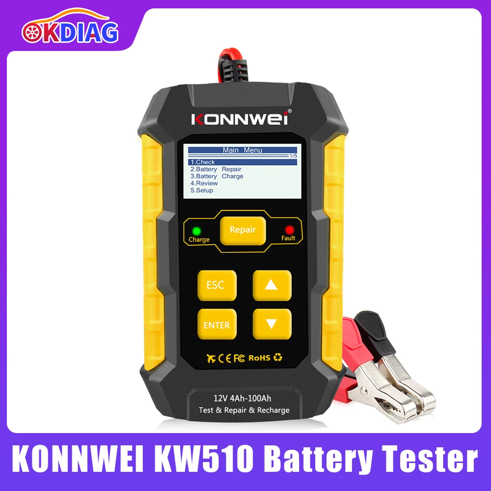 KONNWEI KW510 Full Automatic 12V 5A Battery Tester Repair Charger Wet