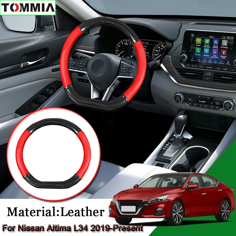 15inch Black Carbon Fiber Anti Slip Leather Car Steering Wheel Cover