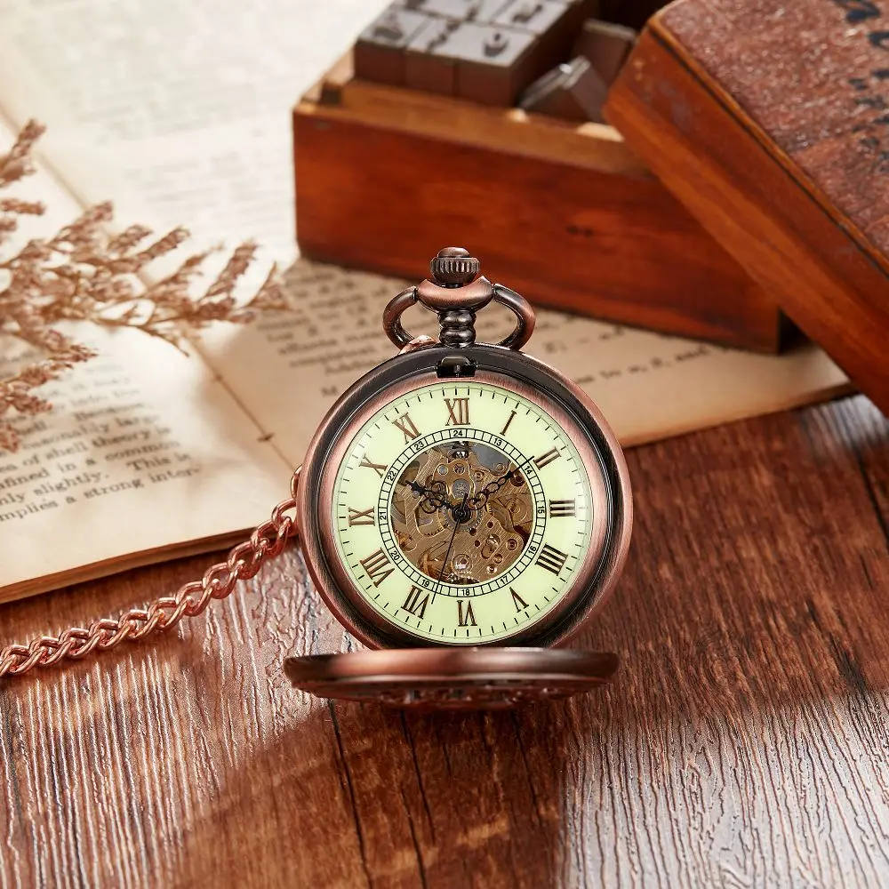 New Animal Machinery Pocket Watch Luminous Pocket Watch  Bronze Necklace Deer Carved Exquisite Clock Watch Fob Christmas Gift