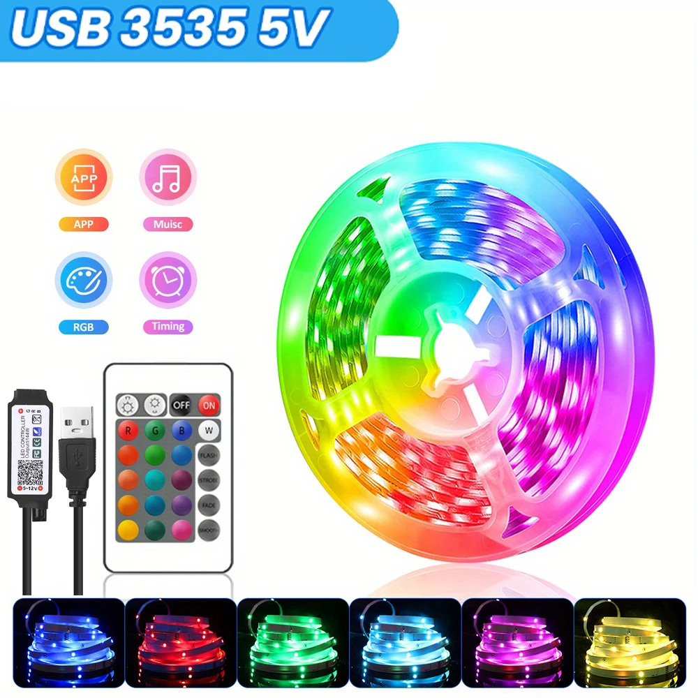 ตัวเลือกสินค้า USB LED Strip Light ปรับยาวได้ ควบคุมด้วยแอปและรีโมท RGB 3535 ตกแต่งบ้าน