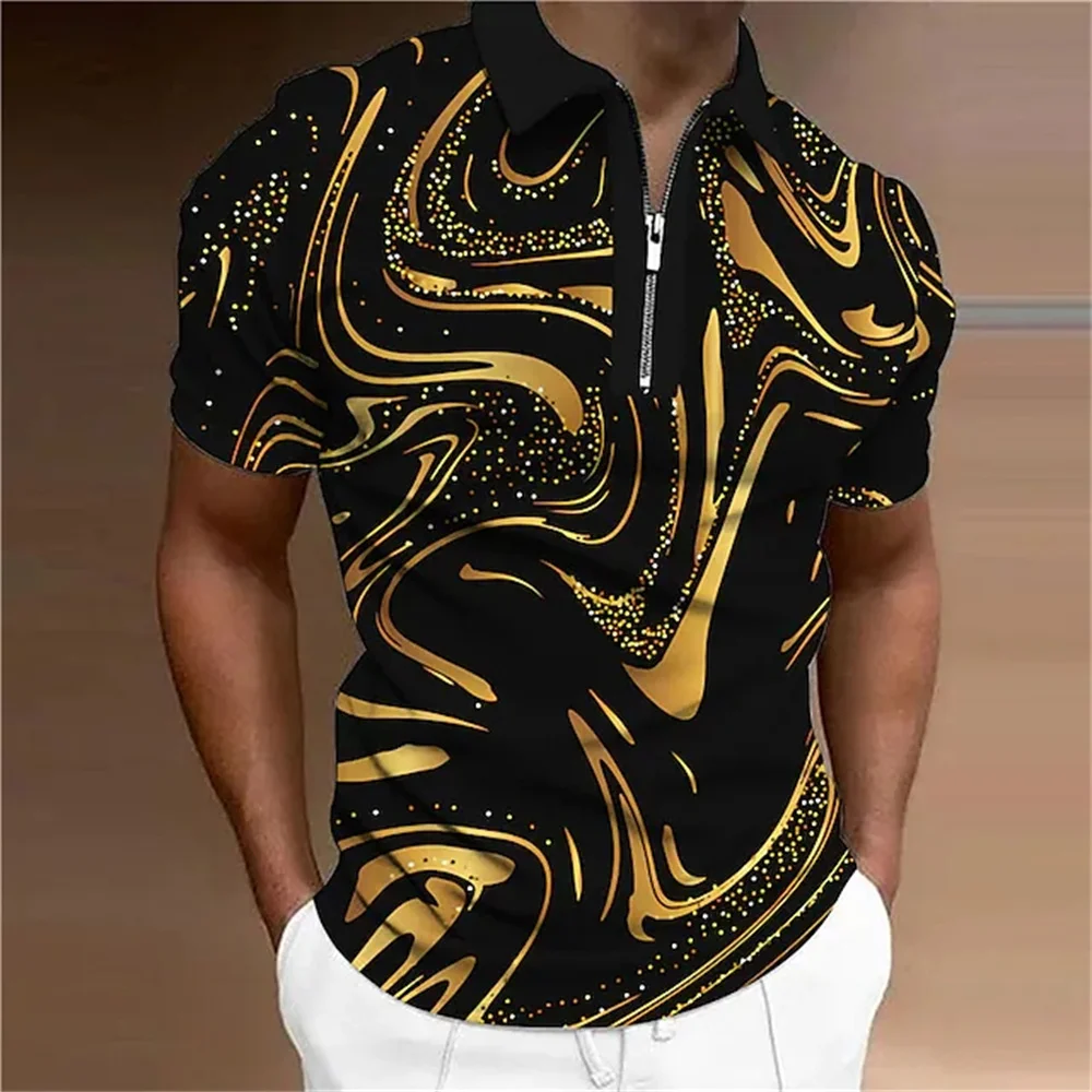 

Men's Collar Polo Shirt Golf Shirt Gradient Tops Turndown 3d Print Street Short Sleeves Zipper Clothing Fashion Designer Casual