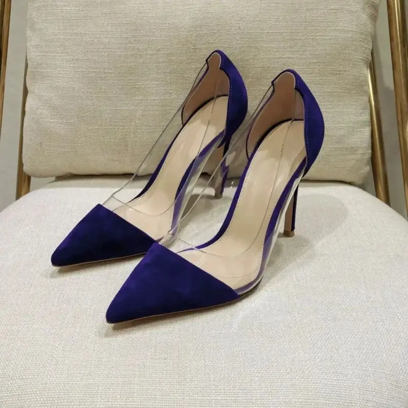 New pointed high heels, women's thin heels, nude transparent single shoes, versatile and sexy patchwork women's shoes