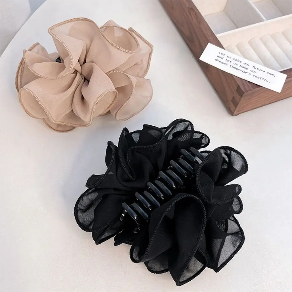 New Chiffon Claw Clip Hair Bow Black Fabric Ribbon Flower Rose Claw   Large Size  Clamps Clips Accessories for Women