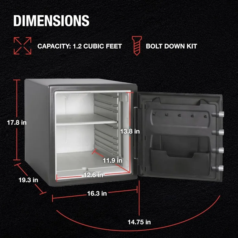 Medium Gray Fireproof Safe and Waterproof Safe Box with Dial Combination Documents,  1.23 Cubic Feet, SFW123DSB 6