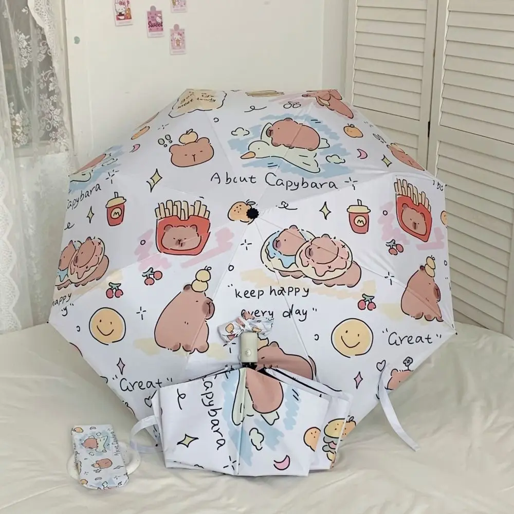 Automatic Capybara Umbrella Cute Folding UV Protection Rain Umbrella Dual-use 8 Ribs Sunshade Women Girl mini umbrella folding umbrella automatic umbrella automatic sun umbrella