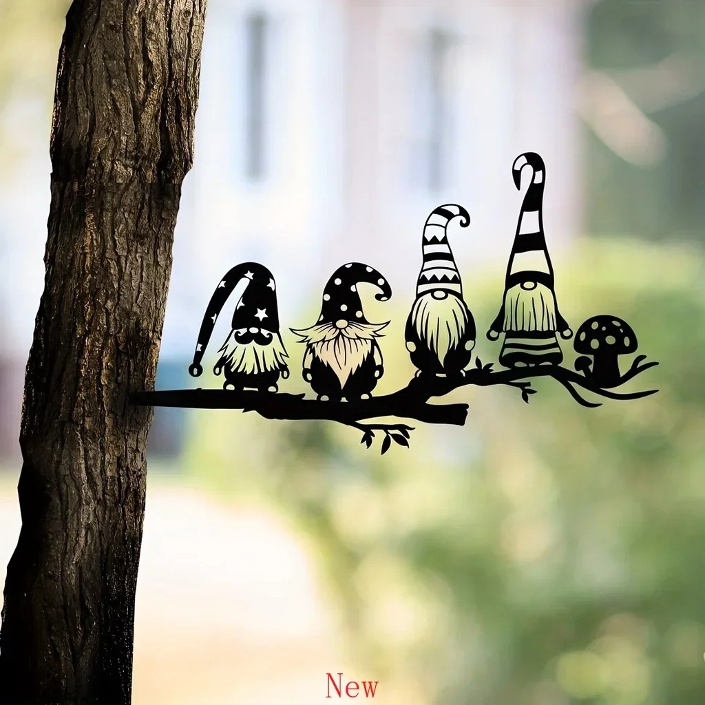 

Promotion 4 Adorable Gnome Stake Decorations Steel Silver Metal Beads Garden Crafts Wall Hanging Art Home Decoration Garden Part