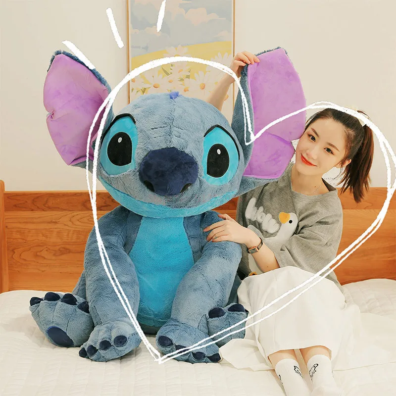 45/60/80/100cm Stitch Doll Disney Plush Toys Lilo&stitch Plush Stuffed Doll  Soft Pillow Prone Posture Dark Blue Christmas Gifts