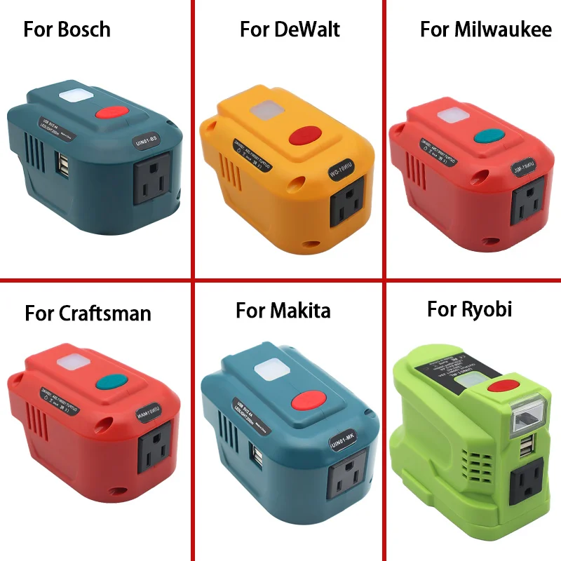 

110V Inverter USB Power Bank Charger For Bosch For DeWalt For Makita For Milwaukee For Ryobi For Craftsman Lithium Ion Battery