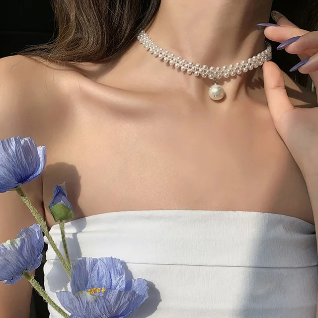 BLIJERY Korean design pearls woven choker necklace celebrity temperament crystal pearl pendant 1