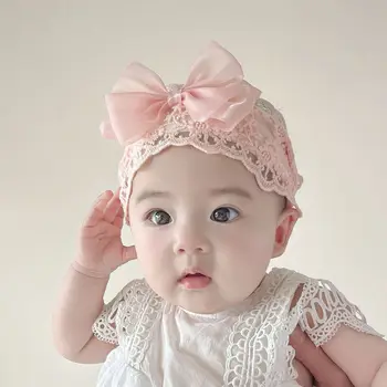 Fiocco in nastro Fascia larga per bambini Fasce per capelli in pizzo principessa Foulard elastico per ragazza di fiori chic 1-2 anni Copricapo per neonato Puntelli per foto