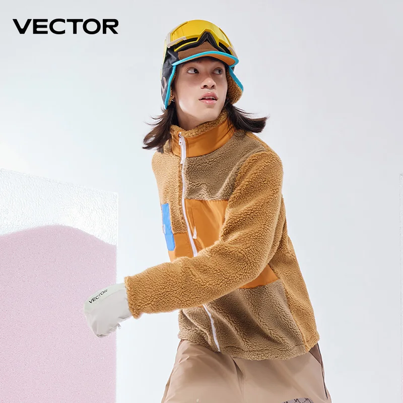 VECTOR Men and Women Lamb Fleece Open Top Color Contrast Splicing Warm Outdoor Double Board Skiing Autumn Winter Outdoor Sports winter jacket ski jacket