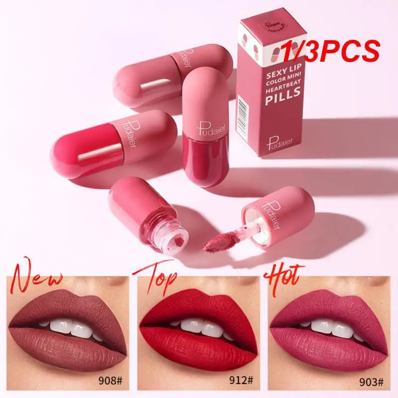 

1/3PCS Pudaier Mini Capsule Lip Glaze Velvet Moisturizing Long Lasting Non-stick Cup Smooth Matte Lip Gloss Liquid Lipstick