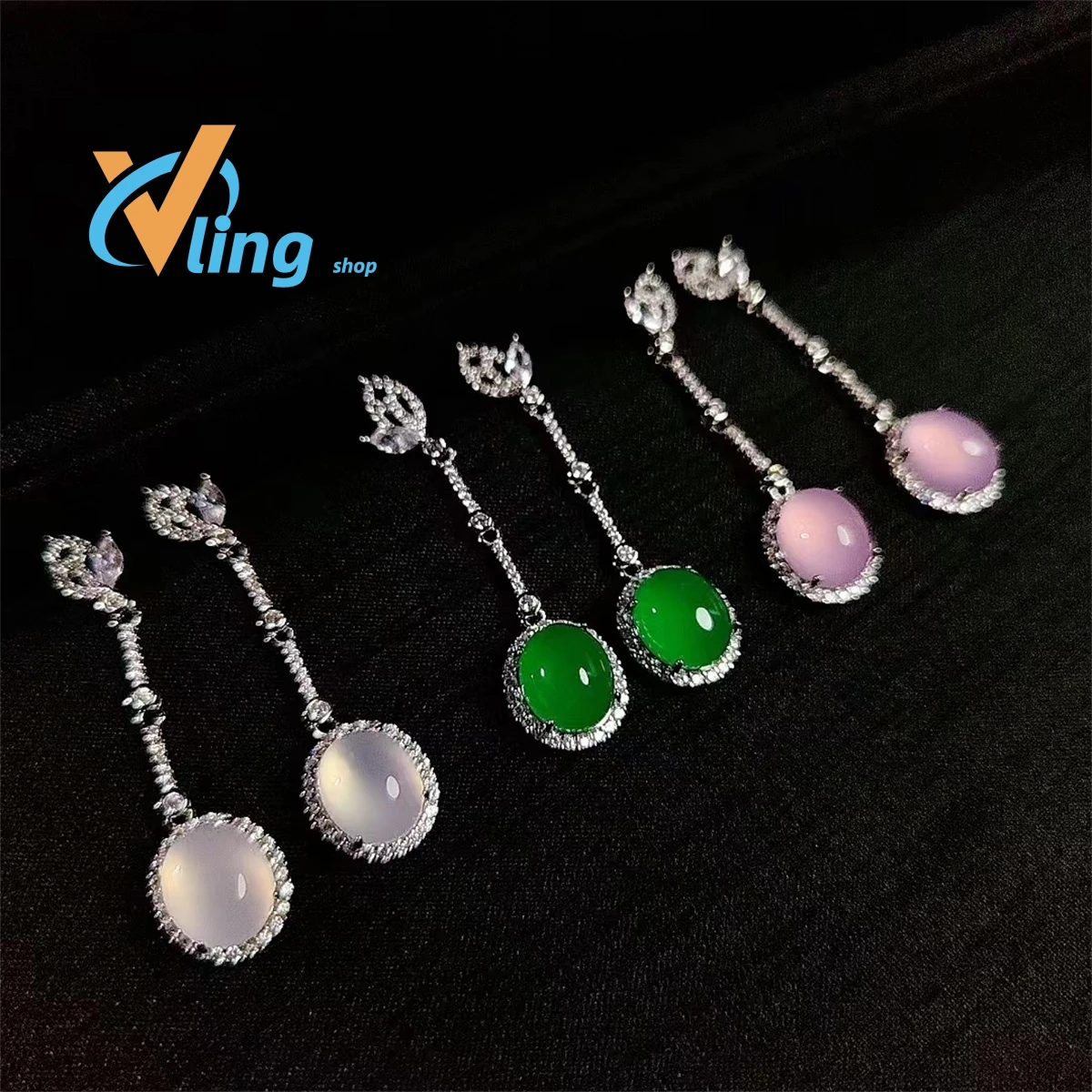 

Natural Green Chalcedony Earrings S925 Silver Ear Needle Inlaid with High IceLong Style Emerald Jewelry Exquisite Fashion Jade