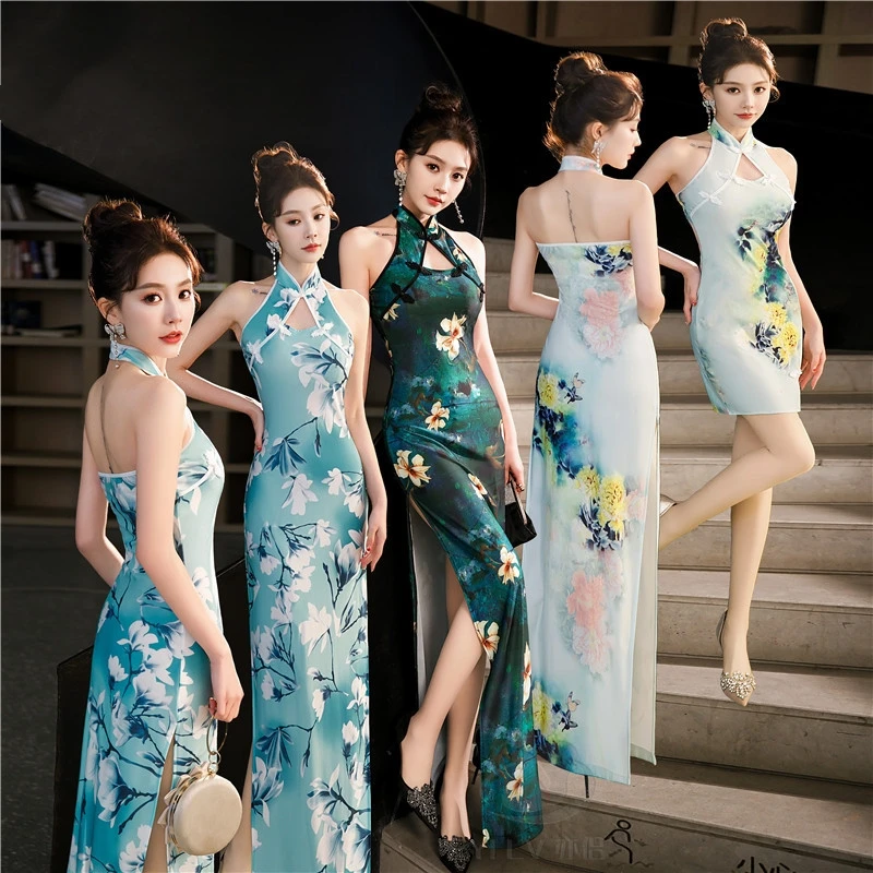 Sexy Halter Cheongsam Lady Split Qipao New Chinese Style Improved Dress ...