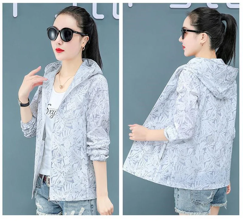 Hooded Long Sleeve Thin Windbreaker Women's Coat Jacket 2023 New Summer Loose Sunscreen Coat Female UV Resistant Outdoor Top 4XL