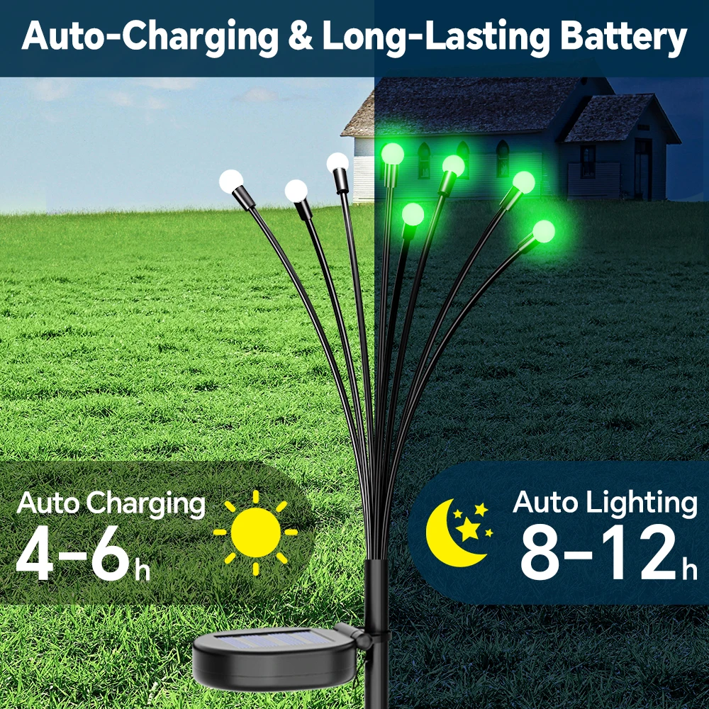 2 Pcs Solar Firefly Lights Outdoor, Waterproof Color Changing Solar Garden Light for Yard Patio Pathway Lawn Holiday Decorations