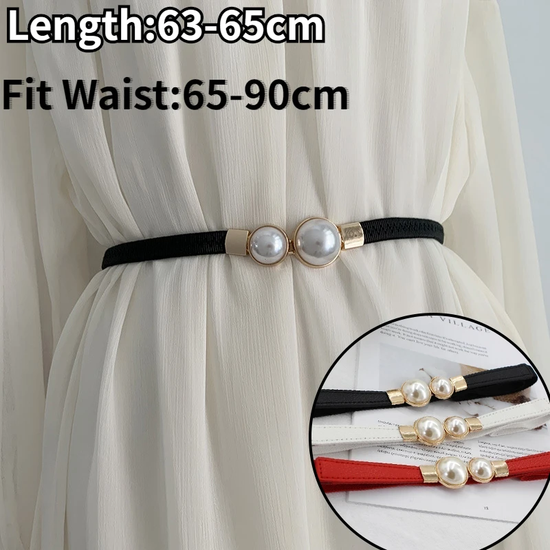 Pearl Buckle Belt PU Leather Dress Skirt Waist Elastic Thin Women Belts Ladies Waistband  Belts for Women Luxury Designer Brand