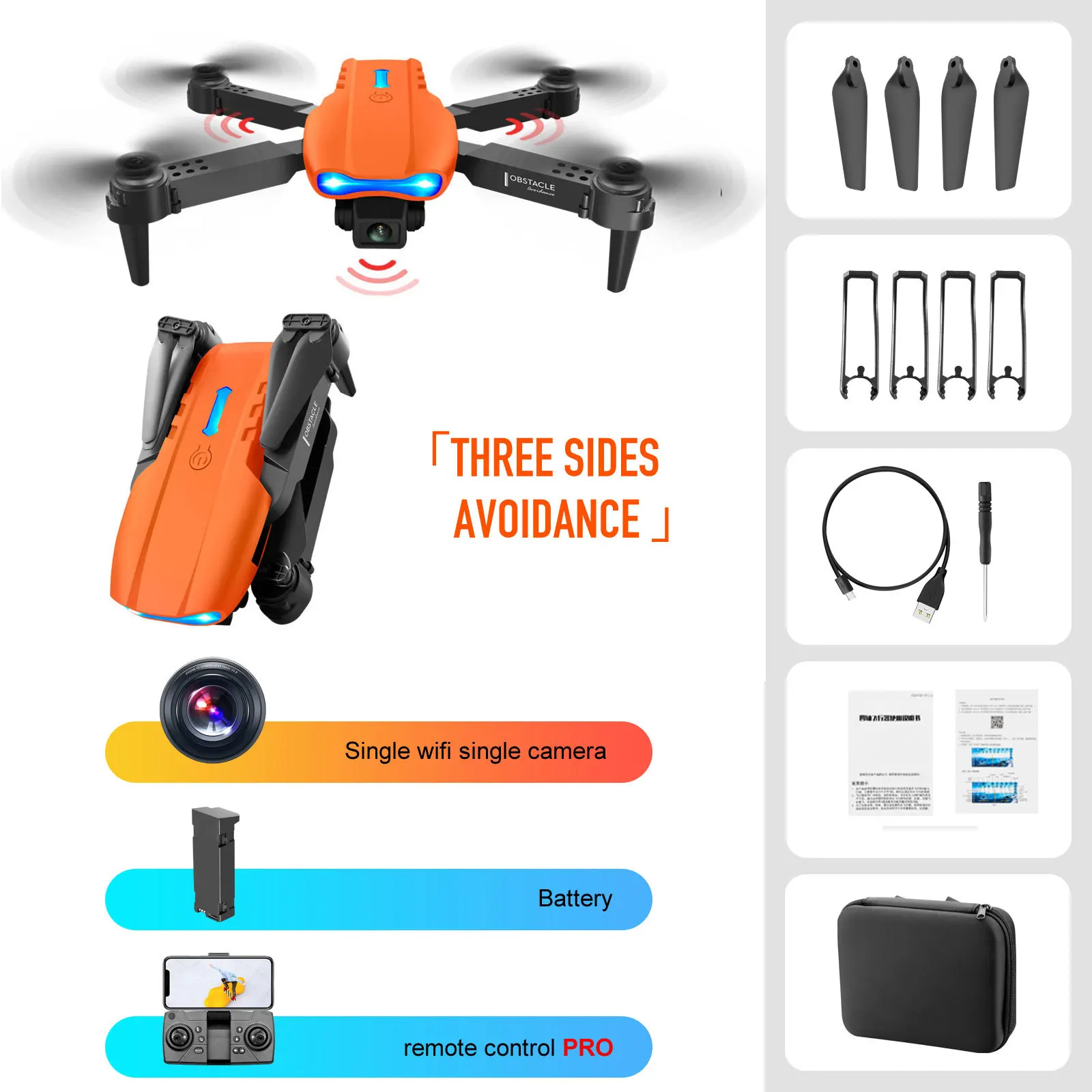 4K Dual WIFI Single Battery Dual Camera Remote Control Three-sided Obstacle Avoidance Drone