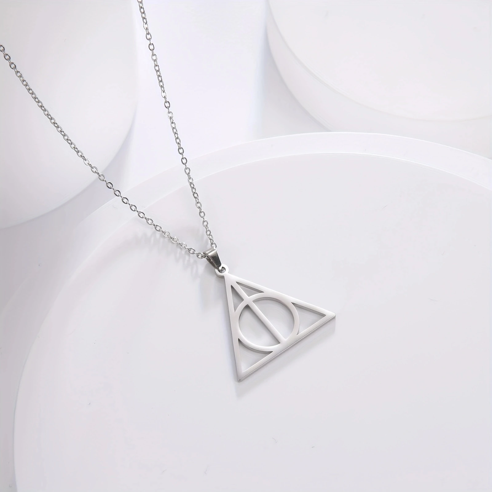Skyrim Edelstahl Heiligtümer des Todes Halskette Rundes Dreieck Silber Farbe Anhänger Halsketten Geometrischer Schmuck für Damen Herren – Detail 6