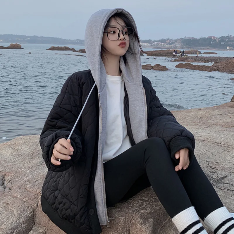Plus Size Female Winter Coats Fleece Hooded Patchwork Maternity Down Jackets Loose Casual Pregnant Woman Hoodies Outwear Warm