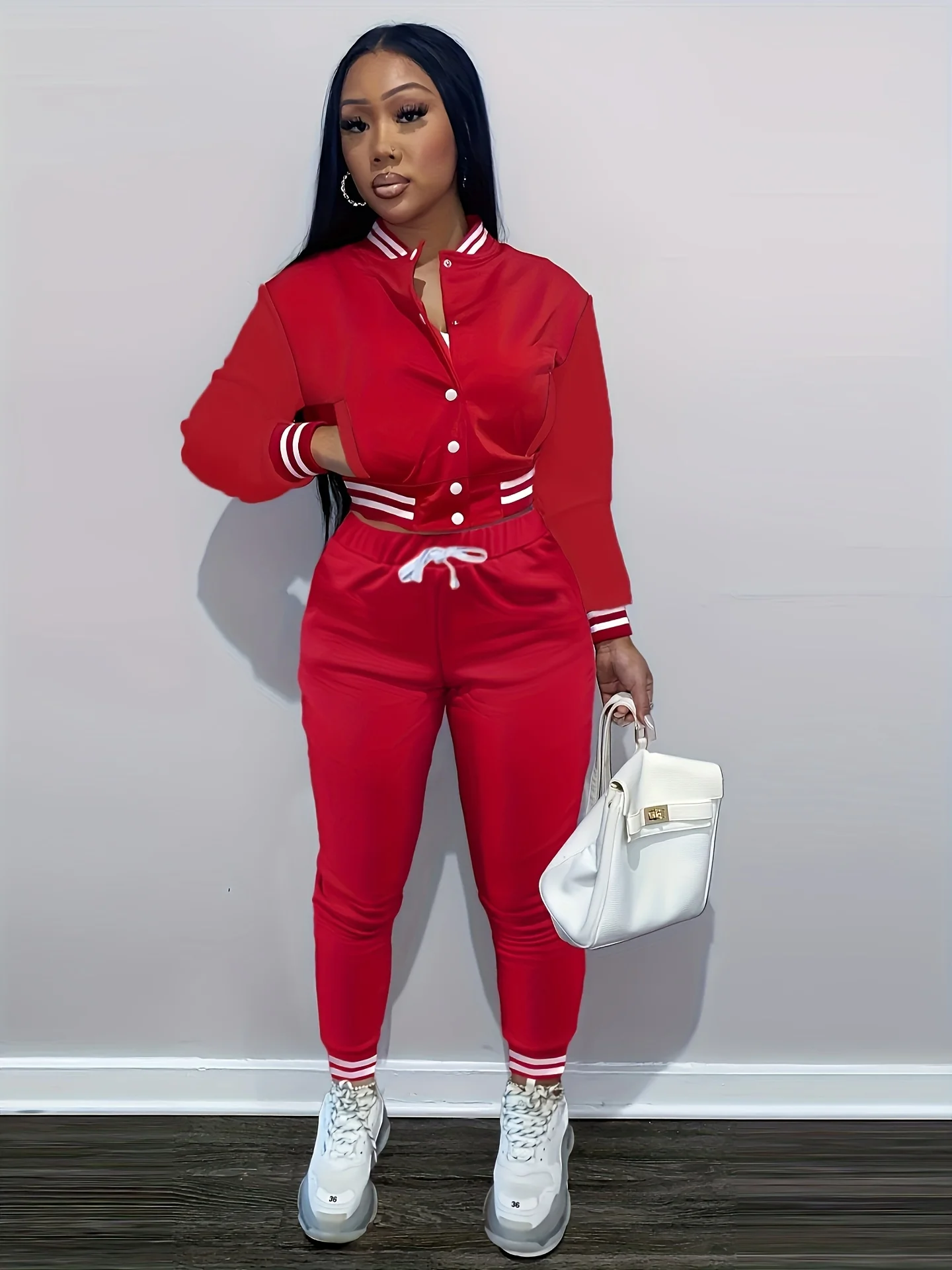 Spring and Autumn Europe and the United States Pop Women's Pure Color Jacket Single-breasted Baseball Suit Women's Sports Two-pi