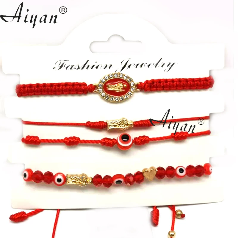 2 Card (4Pieces Bracelet 1 Card)Alloy Religious Saint Jude or Virgin Mary Braid Crystal And Eye Bracelets For Pray Or Protection 