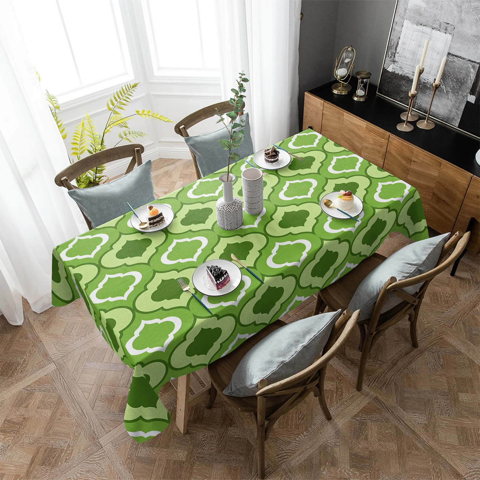 

Зеленая Марокканская Геометрическая Водонепроницаемая скатерть, декоративные принадлежности, прямоугольная скатерть для украшения кухонного стола