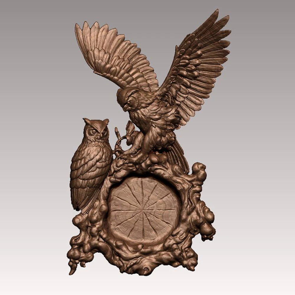 3D Model STL File Wall Clock Model Two Owls Pattern Relief for CNC Router Engraving Support ZBrush Artcam Aspire Cut3d wood work bench Woodworking Machinery