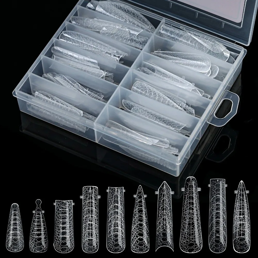 120pcs New 10in1 Nail Forms Snake Pattern Clear Extended Armor Model Quick Building DIY Nail Extension System Manicure Tools