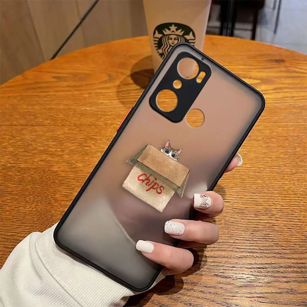 Matte Case for infinix HOT 20I 12 12I 11 11S 10 10I 10S PLAY 9 Pro POVA 3 CAMON 15 17P Case Funda Cute Cat Cartoon Illustration