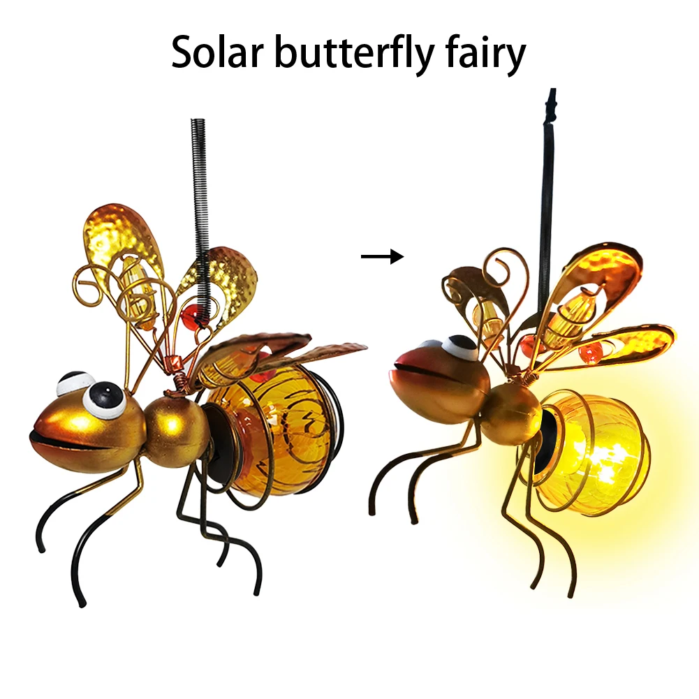 Solar Powered Bug Fairy Lights Metal Hanging Flying Insects Lamp Garden Bug Light Ornament for Backyard Balcony Porch