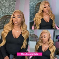Perruque Lace Front Wig Body Wave brésilienne naturelle, cheveux humains, couleur blond miel, 13x4, 13x6 HD, 27 #, pour femmes 3