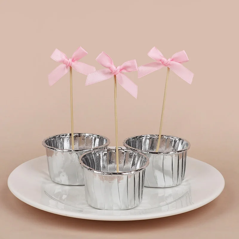12 Stücke Rosa Schleife Cupcake Topper Kinder Mädchen Geburtstag Party Kuchen Topper Dekoration Baby Dusche Hochzeit Bachelorette Party Supplies – Detail 7