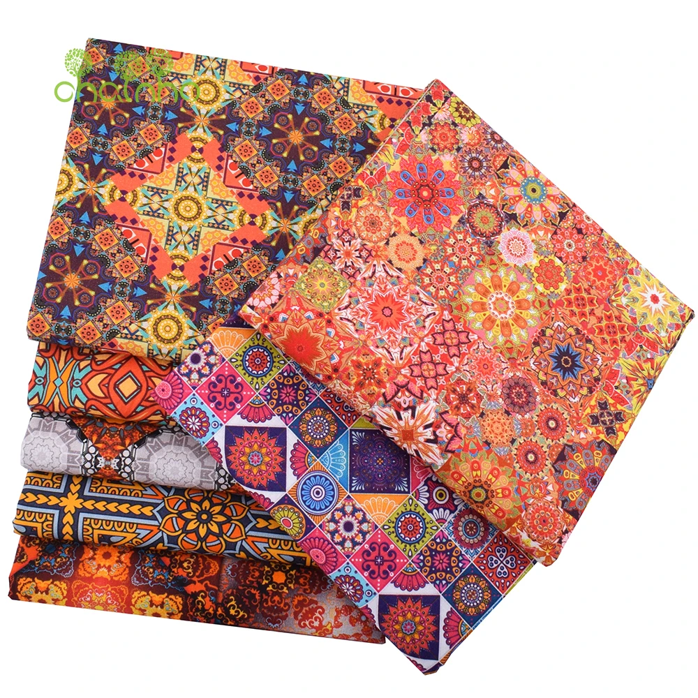 Chainho,Printed Plain Weave Cotton Fabric,Patchwork Cloth,Handmade DIY Quilting Sewing Material,7 Designs Series,20x25cm,15CD73