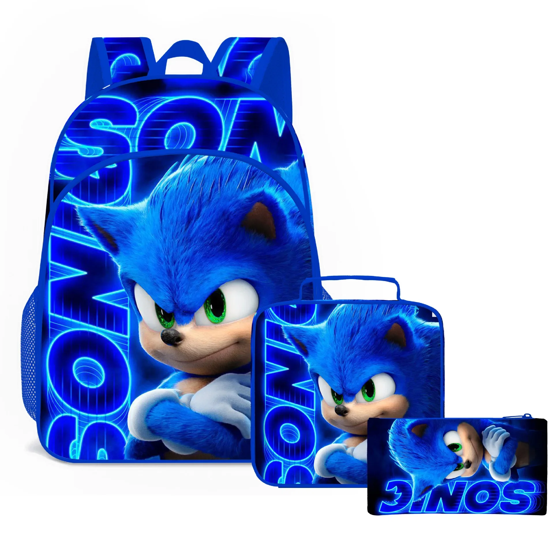 

Sonic Three-piece Schoolbag for Primary and Secondary School Students Backpack Meal Bag Beautiful Fashion Accessories