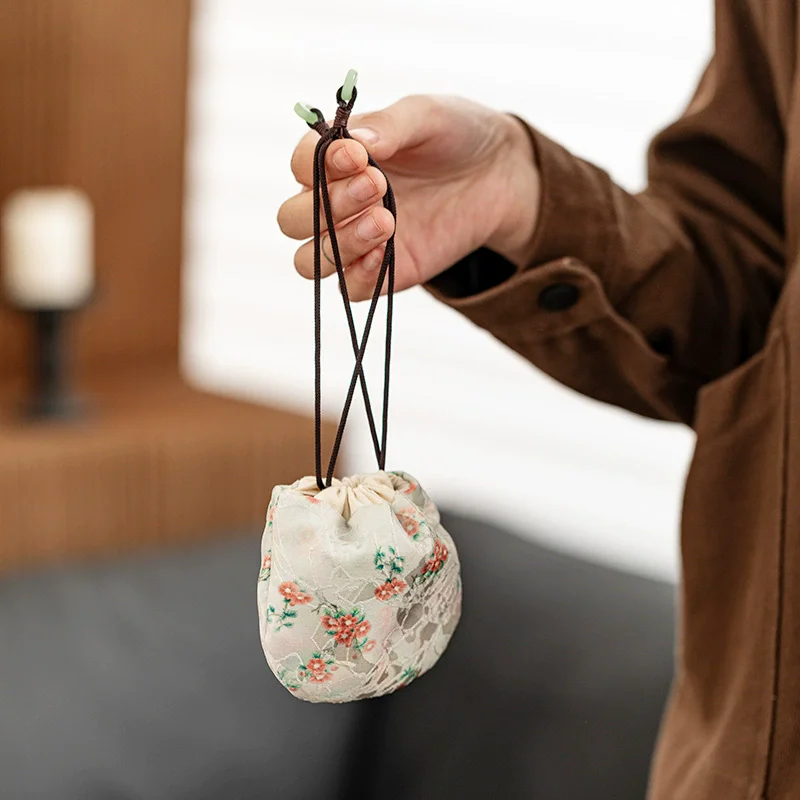 Chinese Style Jewelry Pouch | Zen Tea Set Storage Bag | Fabric Cultural Accessories Organizer | Tea Cup & Master Cup Holder